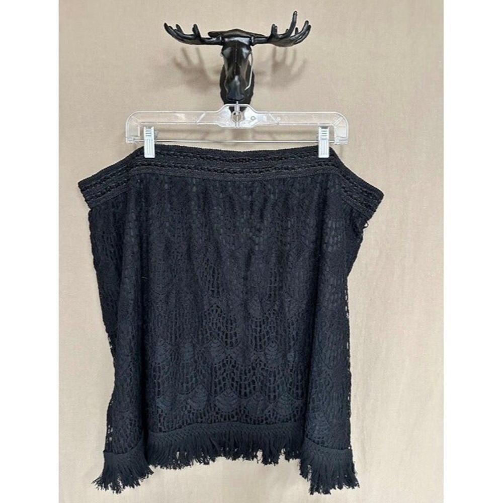 Bongo Plus Black Floral Lace Skirt Fringe Boho Grunge Whimsigoth Goth Women's 3X